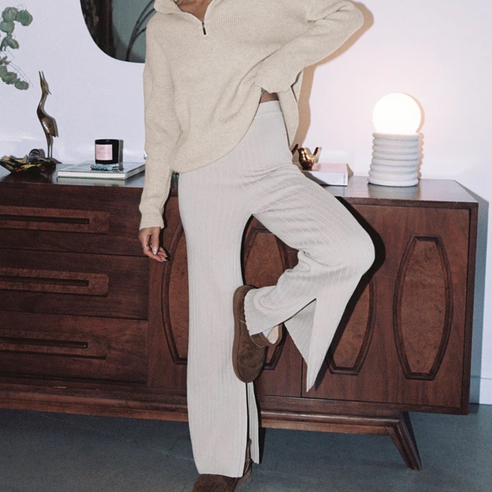 Princess Polly Allen Ribbed Pants Cream